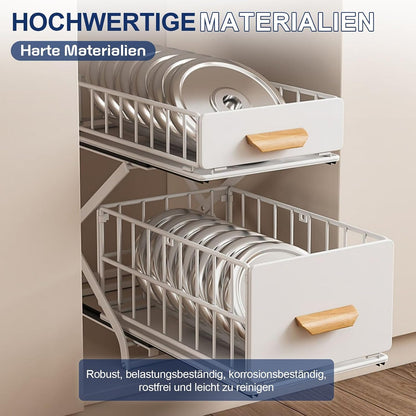Gewürzregal aus Kohlenstoffstahl, 2 Etagen Standregal Arbeitsplatte Küche Organizer ohne Montage, Ausziehbar, Höhenverstellbar für Gewürze & Flaschen, Weiß