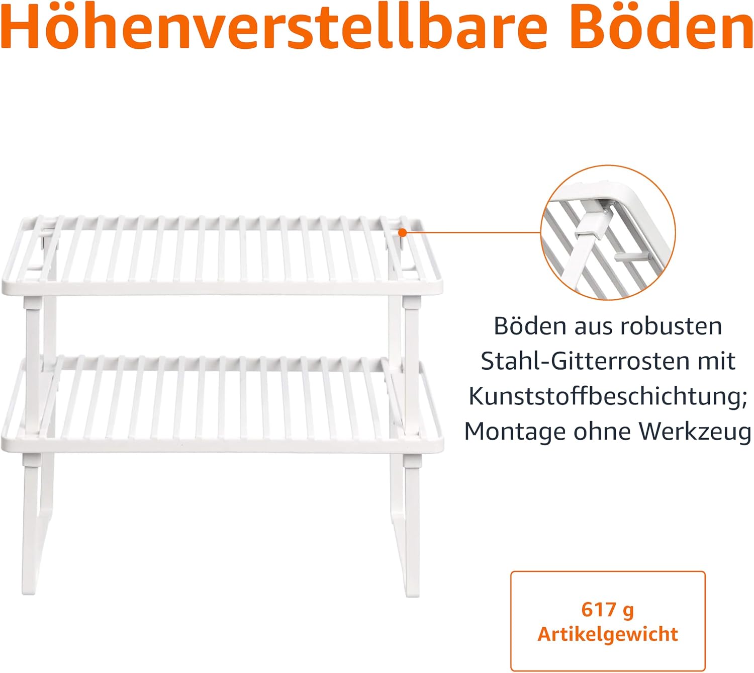 Amazon Basics Legierter Stahl Aufbewahrungsregale für die Küche, stapelbar, Weiß