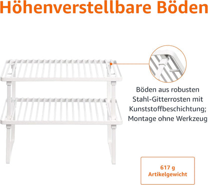 Amazon Basics Legierter Stahl Aufbewahrungsregale für die Küche, stapelbar, Weiß