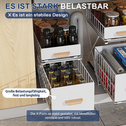 Gewürzregal aus Kohlenstoffstahl, 2 Etagen Standregal Arbeitsplatte Küche Organizer ohne Montage, Ausziehbar, Höhenverstellbar für Gewürze & Flaschen, Weiß