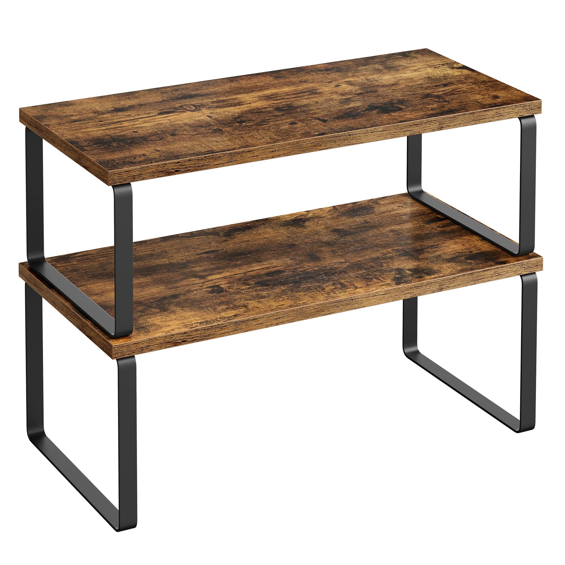 SONGMICS Gewürzregal, 2er Set Küchen-Organizer, Küchenregal, Schrank-Organizer Küche, erweiterbar, kleines Regal, stapelbar, Metall und Holzwerkstoff, wolkenweiß-naturbeige KCS02NW