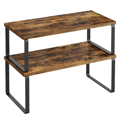 SONGMICS Gewürzregal, 2er Set Küchen-Organizer, Küchenregal, Schrank-Organizer Küche, erweiterbar, kleines Regal, stapelbar, Metall und Holzwerkstoff, wolkenweiß-naturbeige KCS02NW