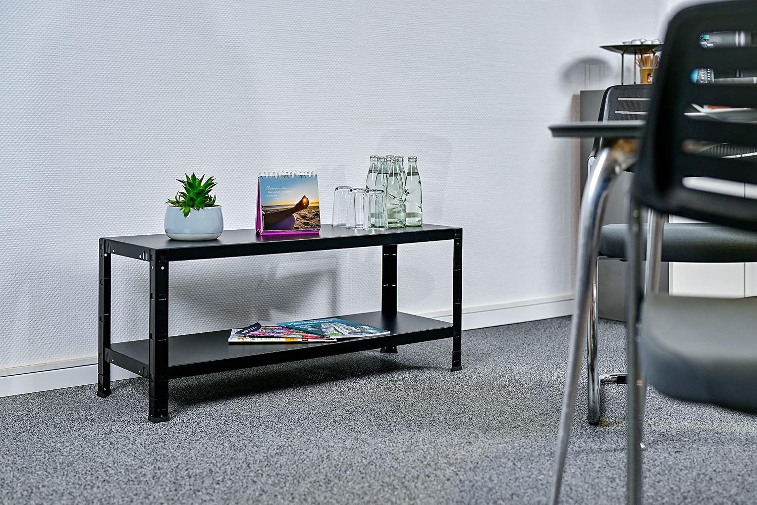 Schulte Regalwelt Steckregal mit 2 PowerMAX Fachböden, 65 kg Tragkraft, 43x100x35 cm (HxBxT), schwarz-Struktur, Lagerregal, Werkstattregal, Kellerregal, Garagenregal, Metallregal